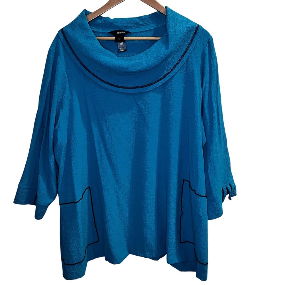 Ali Miles Cowl Neck Tunic Side Pockets Size 2x Artsy Gauzy light weight